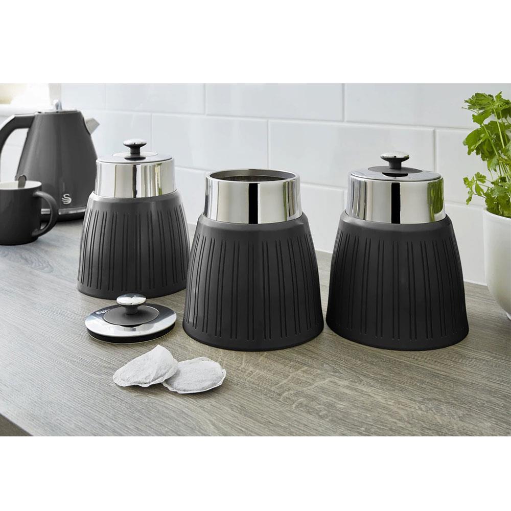 Swan Retro Tea Coffee And Sugar Canisters 1.2 Litre Capacity Set of 3 - Black