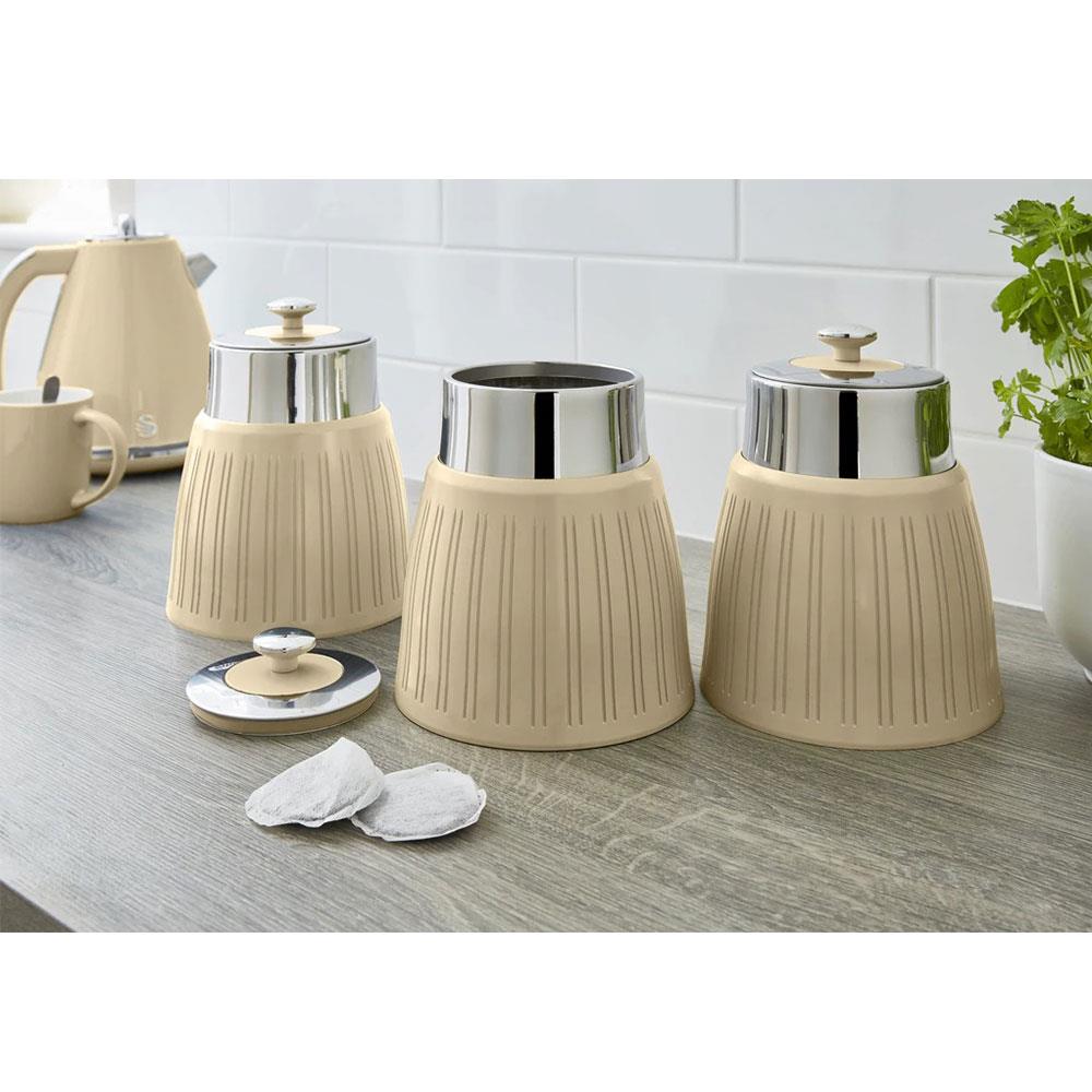 Swan Retro Tea Coffee And Sugar Canisters 1.2 Litre Capacity Set of 3 - Cream