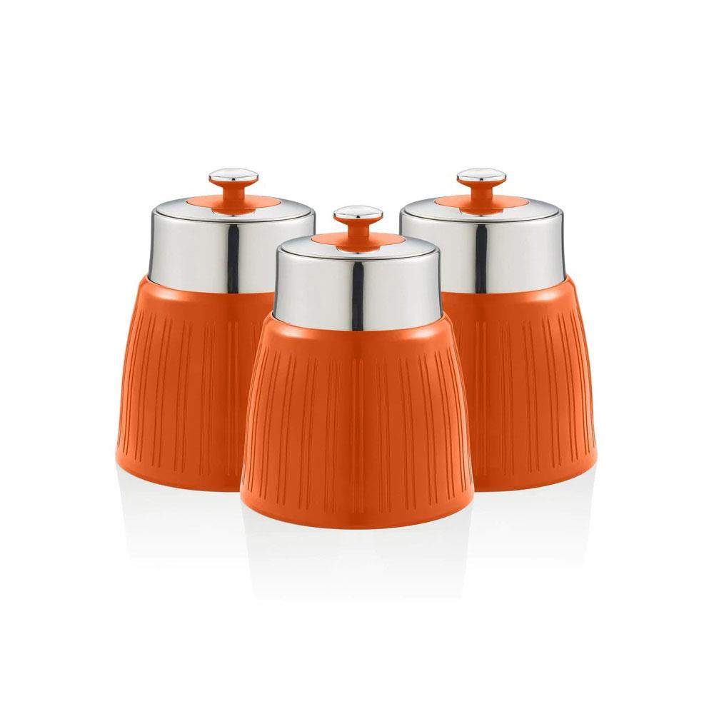 Swan Retro Tea Coffee And Sugar Canisters 1.2 Litre Capacity Set of 3 - Orange Main image