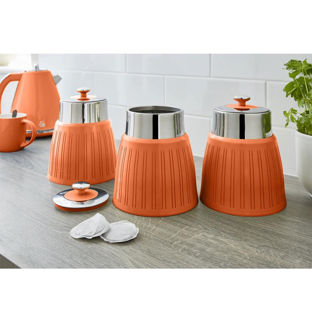 Swan Retro Tea Coffee And Sugar Canisters 1.2 Litre Capacity Set of 3 - Orange