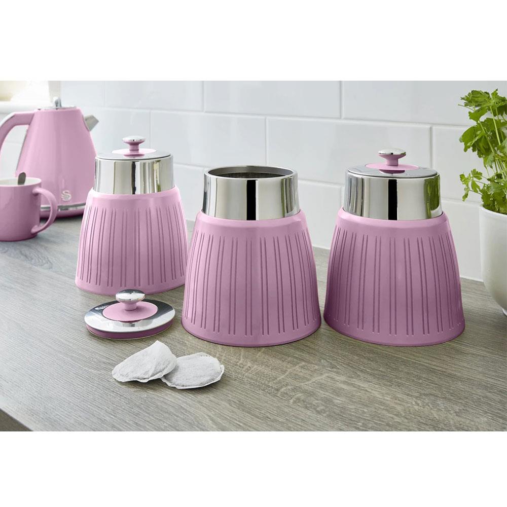 Swan Retro Tea Coffee And Sugar Canisters 1.2 Litre Capacity Set of 3 - Pink