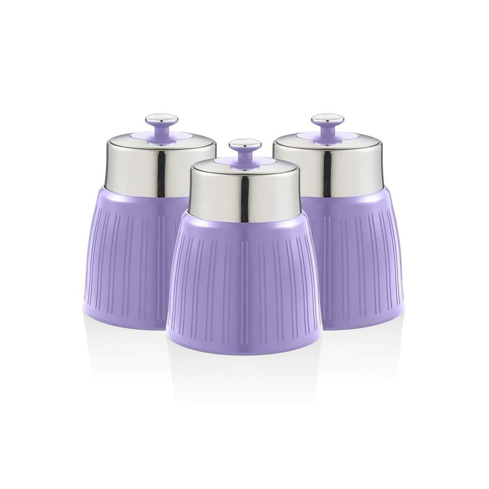 Swan Retro Tea Coffee And Sugar Canisters 1.2 Litre Capacity Set of 3 - Purple Main image