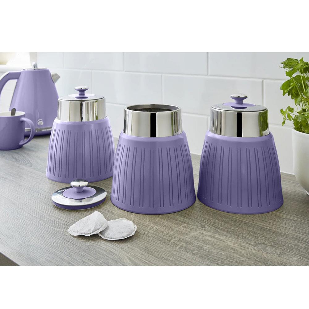 Swan Retro Tea Coffee And Sugar Canisters 1.2 Litre Capacity Set of 3 - Purple