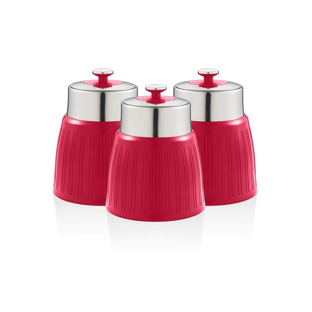 Swan Retro Tea Coffee And Sugar Canisters 1.2 Litre Capacity Set of 3 - Red Main image