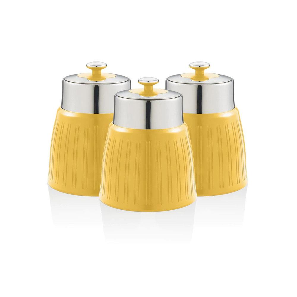 Swan Retro Tea Coffee And Sugar Canisters 1.2 Litre Capacity Set of 3 - Yellow