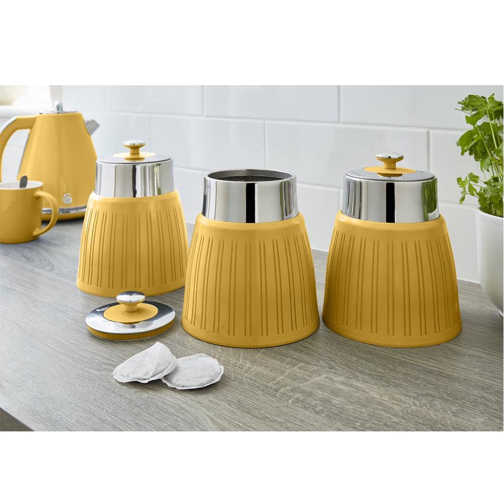 Swan Retro Tea Coffee And Sugar Canisters 1.2 Litre Capacity Set of 3 - Yellow