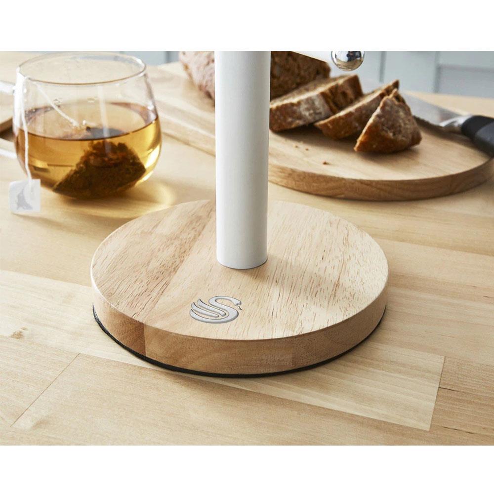 Swan Nordic Six Branch Mug Tree With Bamboo Base Wooden Effect Steel - Cotton White