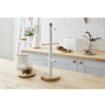 Swan Nordic Six Branch Mug Tree With Bamboo Base Wooden Effect Steel - Cotton White