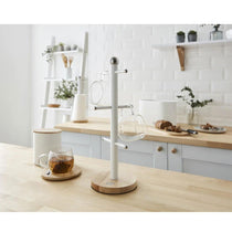 Swan Nordic Six Branch Mug Tree With Bamboo Base Wooden Effect Steel - Cotton White