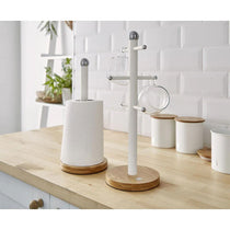 Swan Nordic Six Branch Mug Tree With Bamboo Base Wooden Effect Steel - Cotton White