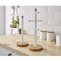 Swan Nordic Six Branch Mug Tree With Bamboo Base Wooden Effect Steel - Cotton White