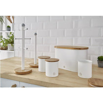 Swan Nordic Six Branch Mug Tree With Bamboo Base Wooden Effect Steel - Cotton White