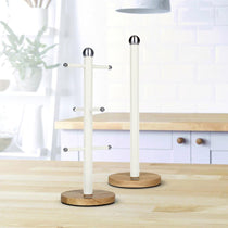 Swan Nordic Six Branch Mug Tree With Bamboo Base Wooden Effect Steel - Cotton White