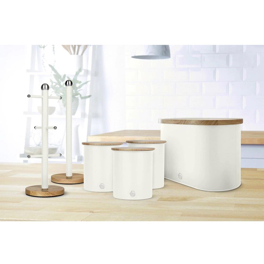 Swan Nordic Six Branch Mug Tree With Bamboo Base Wooden Effect Steel - Cotton White