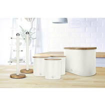 Swan Nordic Six Branch Mug Tree With Bamboo Base Wooden Effect Steel - Cotton White