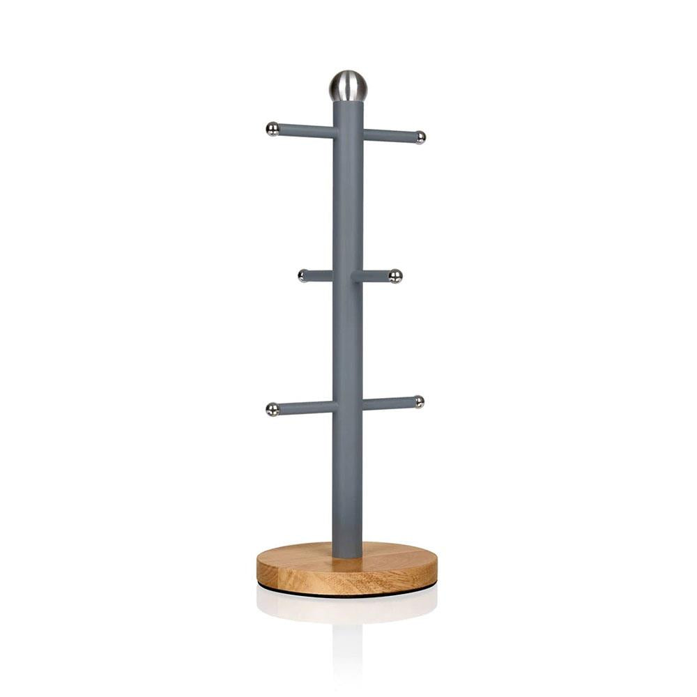 Swan Nordic Six Branch Mug Tree With Bamboo Base Wooden Effect Steel - Slate Grey Main image
