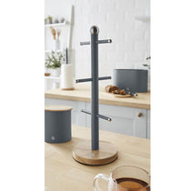Swan Nordic Six Branch Mug Tree With Bamboo Base Wooden Effect Steel - Slate Grey