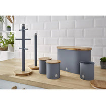 Swan Nordic Six Branch Mug Tree With Bamboo Base Wooden Effect Steel - Slate Grey