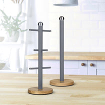 Swan Nordic Six Branch Mug Tree With Bamboo Base Wooden Effect Steel - Slate Grey
