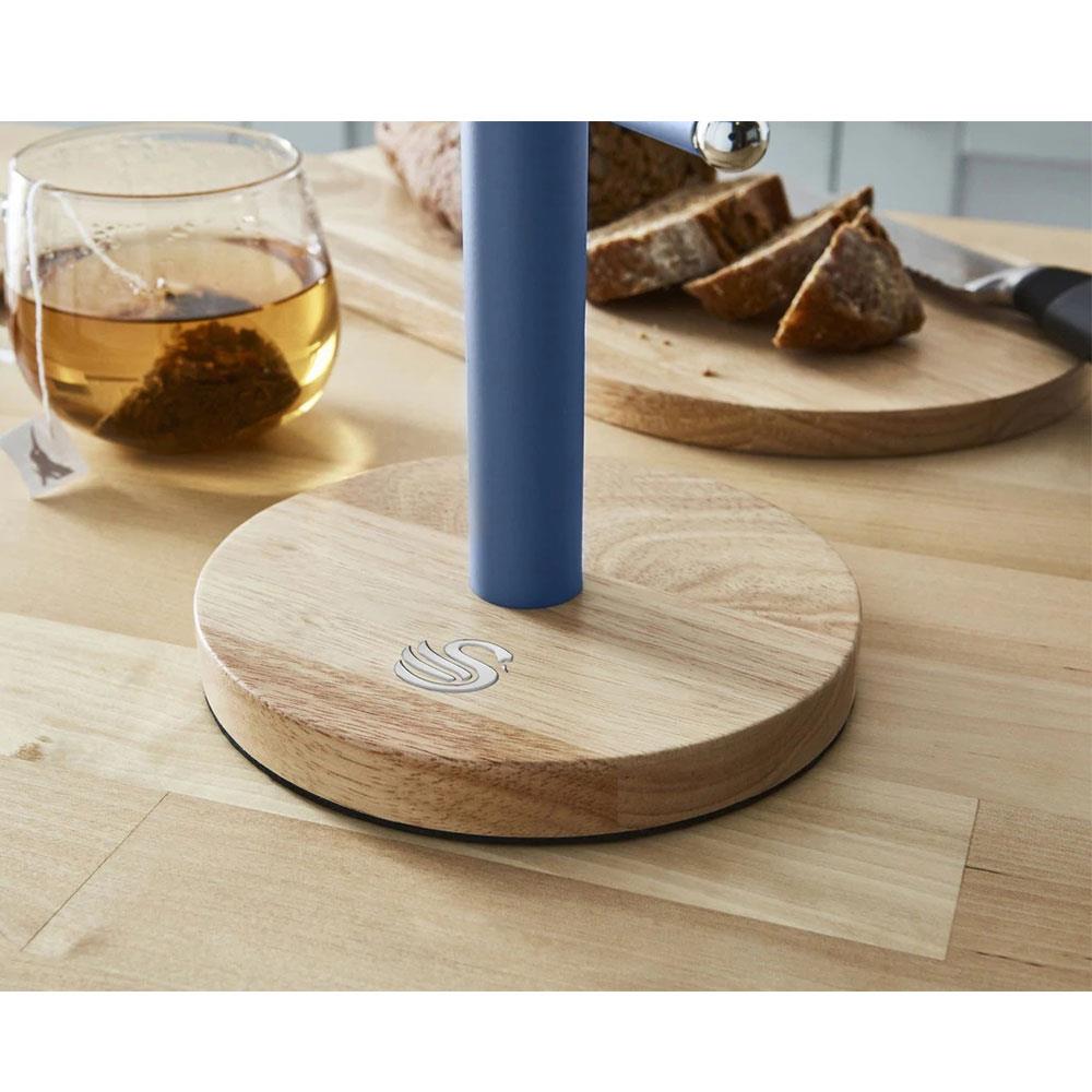 Swan Nordic Six Branch Mug Tree With Bamboo Base Wooden Effect Steel - Blue