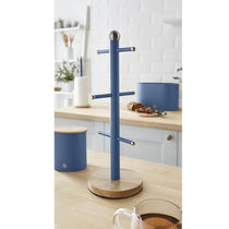 Swan Nordic Six Branch Mug Tree With Bamboo Base Wooden Effect Steel - Blue