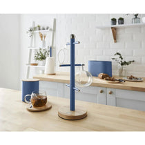Swan Nordic Six Branch Mug Tree With Bamboo Base Wooden Effect Steel - Blue