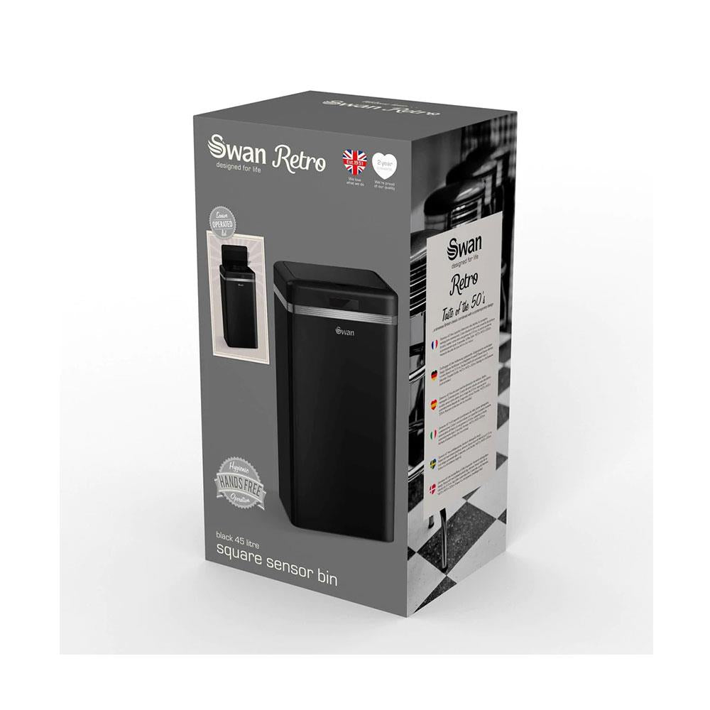 Swan Retro Square Sensor Bin With Infrared Technology Square 45 Litre - Black