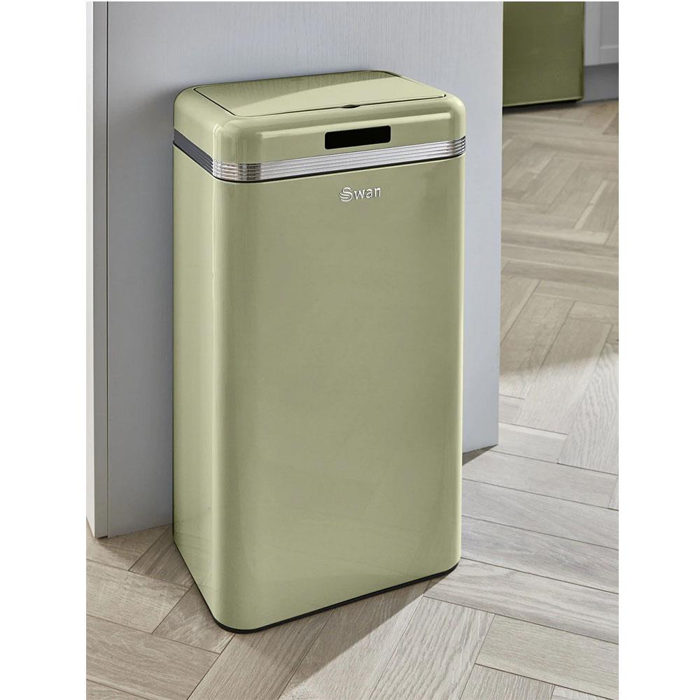 Swan Retro Square Sensor Bin With Infrared Technology Square 45 Litre - Green