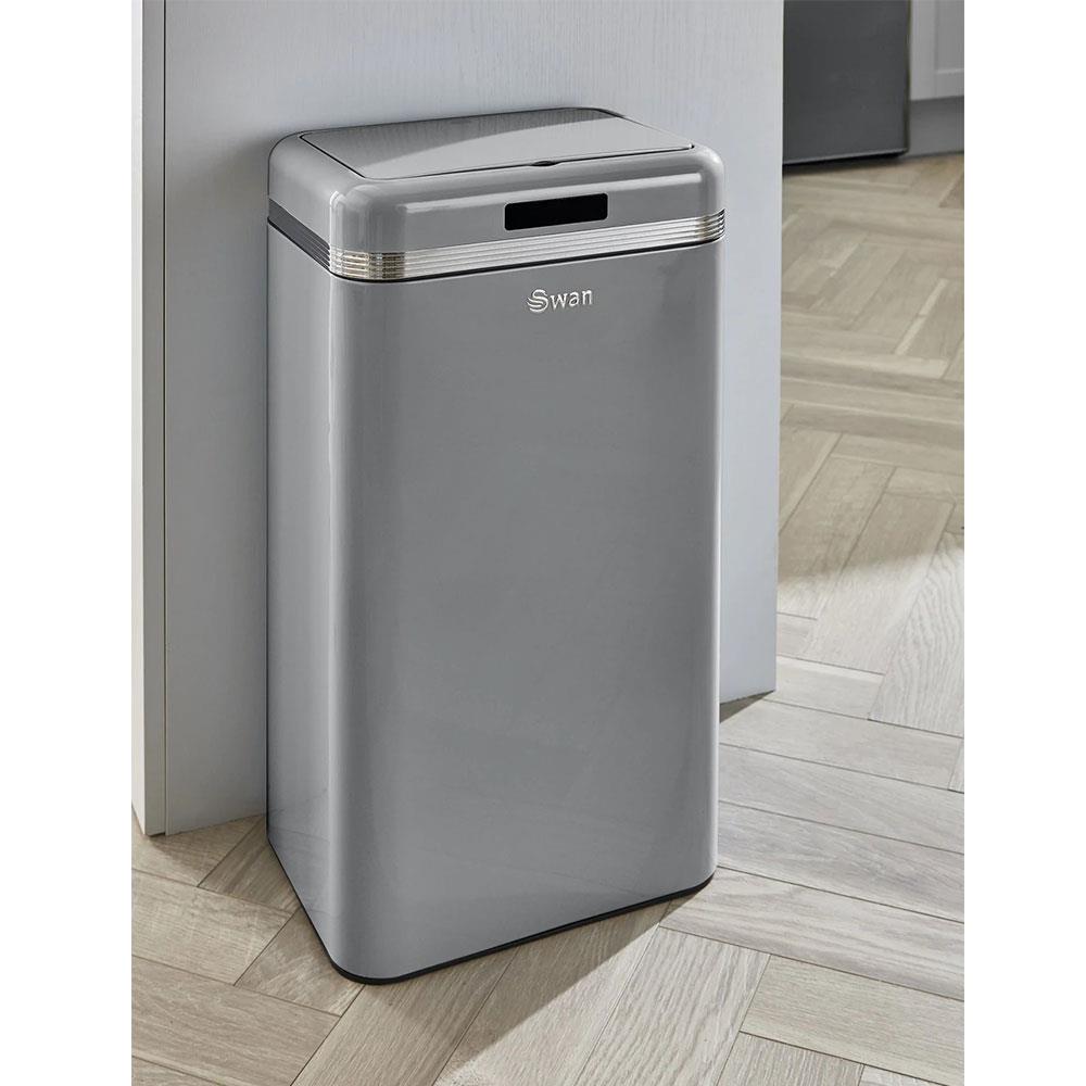 Swan Retro Square Sensor Bin With Infrared Technology Square 45 Litre - Grey