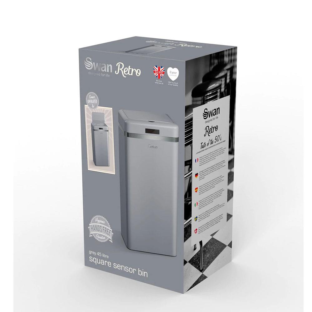 Swan Retro Square Sensor Bin With Infrared Technology Square 45 Litre - Grey