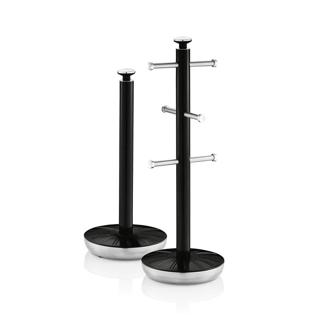 Swan Retro Towel Pole And Mug Tree Set Chrome Stainless Steel - Black