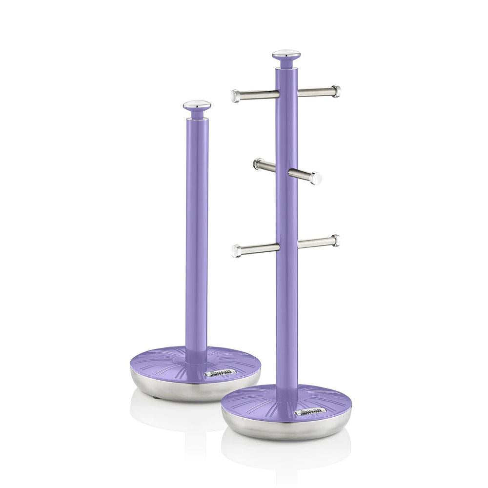 Swan Retro Towel Pole And Mug Tree Set Chrome Stainless Steel - Purple Main image