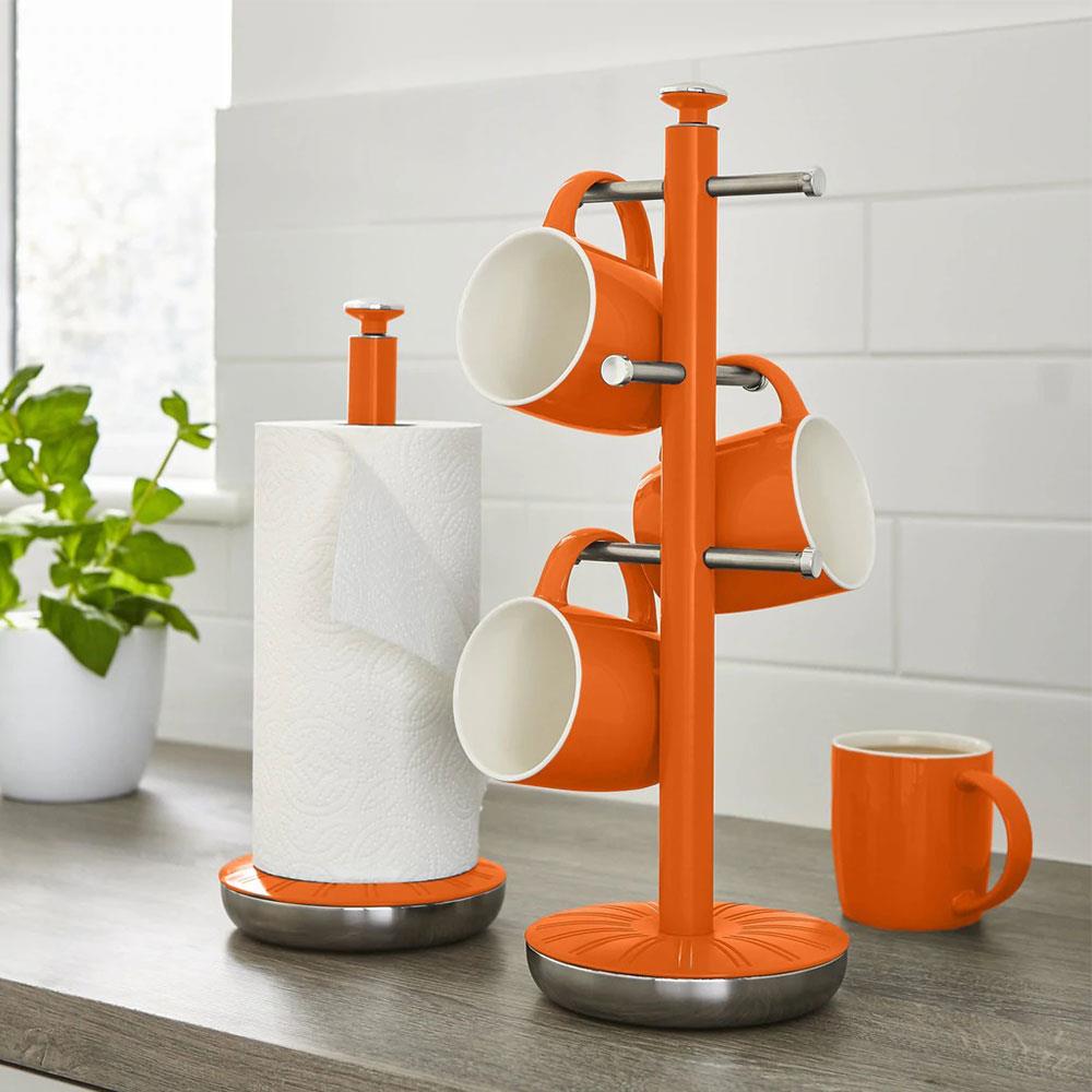 Swan Retro Towel Pole And Mug Tree Set Chrome Stainless Steel - Orange