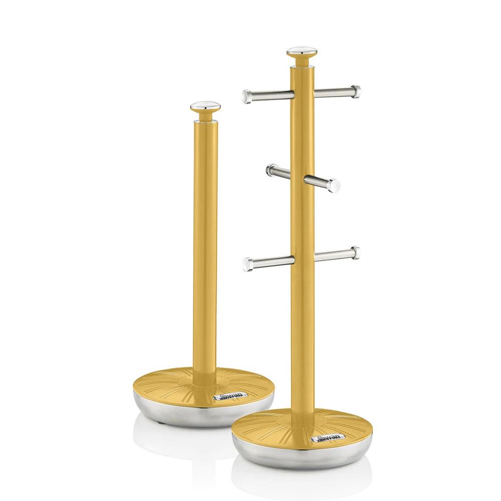 Swan Retro Towel Pole And Mug Tree Set Chrome Stainless Steel - Yellow