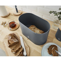 Swan Nordic Oval Bread Bin With Bamboo Cutting Board Lid Soft Touch Finish - Slate Grey