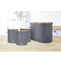 Swan Nordic Oval Bread Bin With Bamboo Cutting Board Lid Soft Touch Finish - Slate Grey