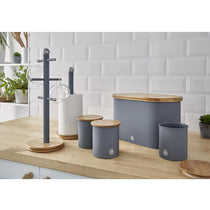 Swan Nordic Oval Bread Bin With Bamboo Cutting Board Lid Soft Touch Finish - Slate Grey