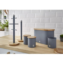 Swan Nordic Oval Bread Bin With Bamboo Cutting Board Lid Soft Touch Finish - Slate Grey