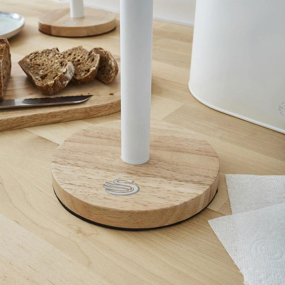 Swan Nordic Kitchen Roll Towel Pole With Bamboo Base - Cotton White Secondary image
