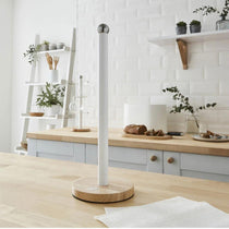 Swan Nordic Kitchen Roll Towel Pole With Bamboo Base - Cotton White