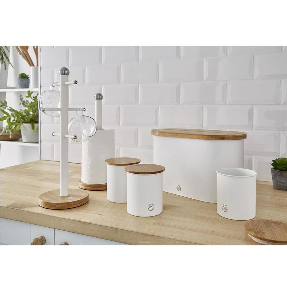 Swan Nordic Kitchen Roll Towel Pole With Bamboo Base - Cotton White
