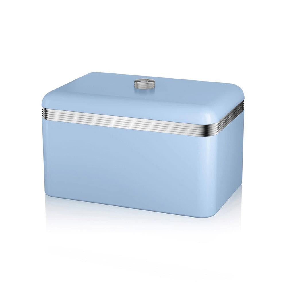 Swan Retro Bread Bin Metal Stainless Steel Chrome 18 Litre Storage Capacity - Blue