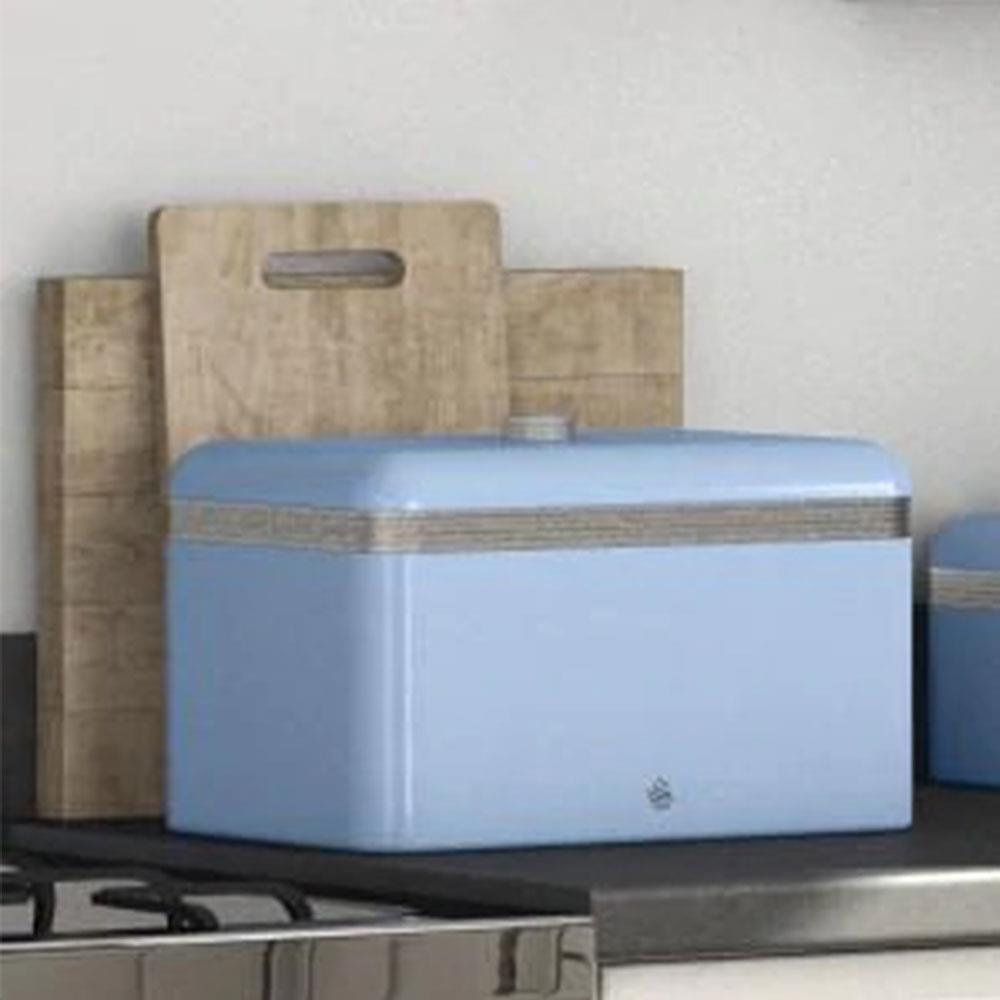Swan Retro Bread Bin Metal Stainless Steel Chrome 18 Litre Storage Capacity - Blue