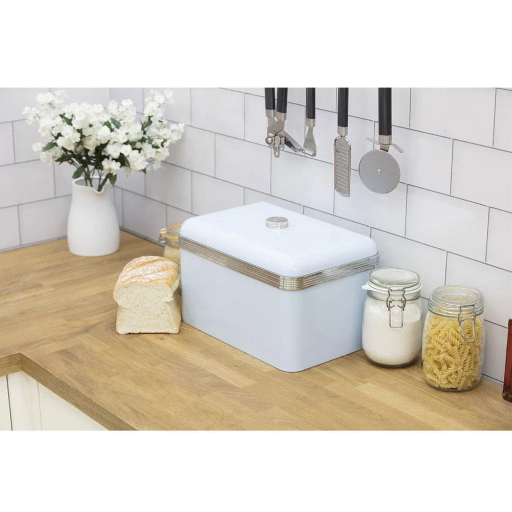 Swan Retro Bread Bin Metal Stainless Steel Chrome 18 Litre Storage Capacity - Blue
