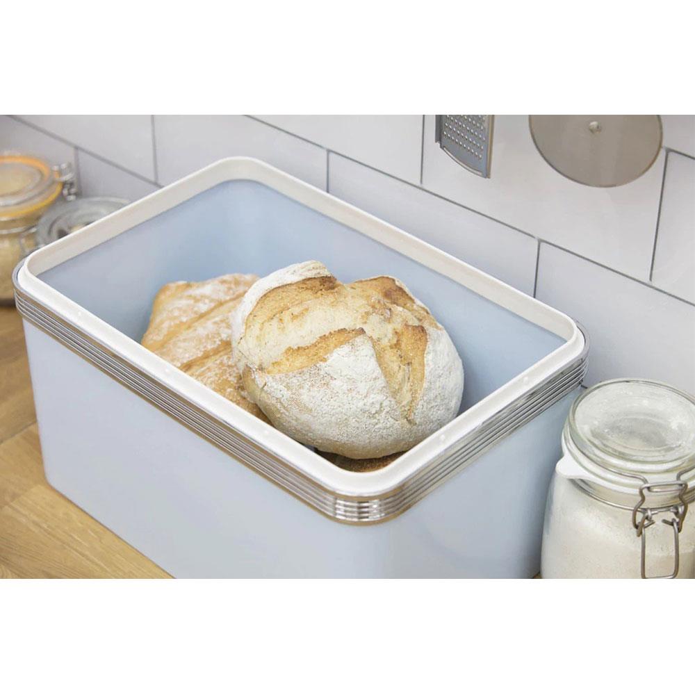 Swan Retro Bread Bin Metal Stainless Steel Chrome 18 Litre Storage Capacity - Blue