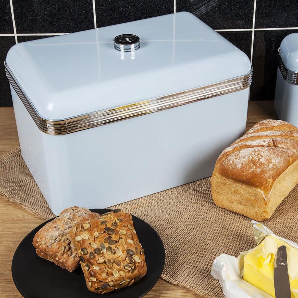 Swan Retro Bread Bin Metal Stainless Steel Chrome 18 Litre Storage Capacity - Blue