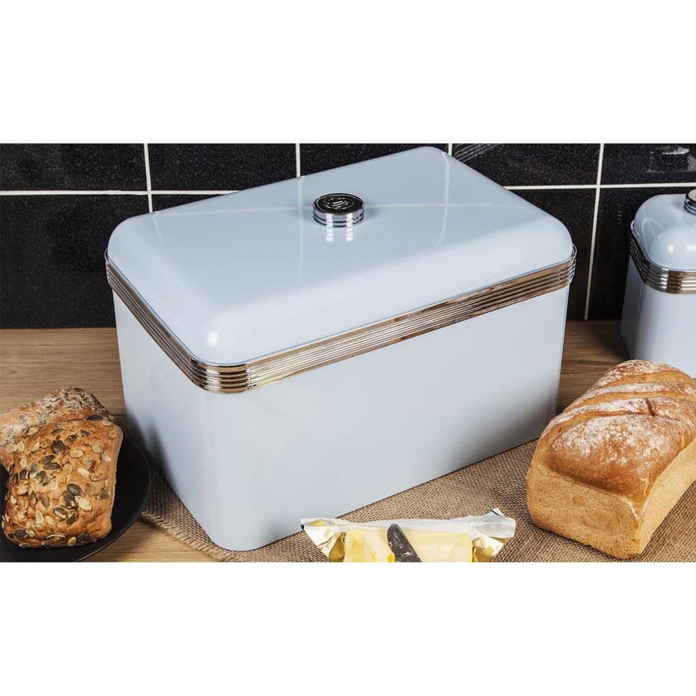 Swan Retro Bread Bin Metal Stainless Steel Chrome 18 Litre Storage Capacity - Blue
