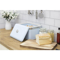 Swan Retro Bread Bin Metal Stainless Steel Chrome 18 Litre Storage Capacity - Blue