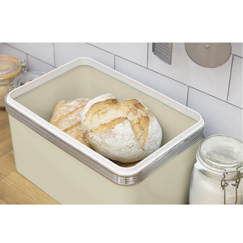 Swan Retro Bread Bin Metal Stainless Steel Chrome 18 Litre Storage Capacity - Cream