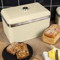 Swan Retro Bread Bin Metal Stainless Steel Chrome 18 Litre Storage Capacity - Cream